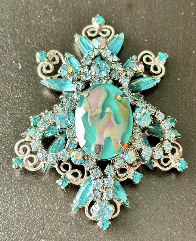Front view of Turquoise Cabochons Multi-Color/Shaded Brooch