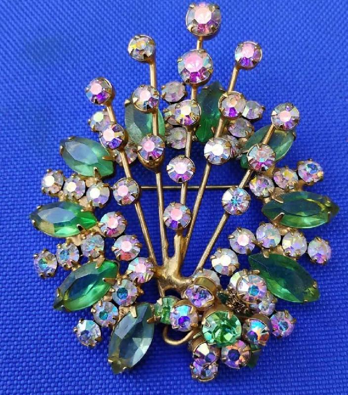 Front view of Green Navettes Brooch
