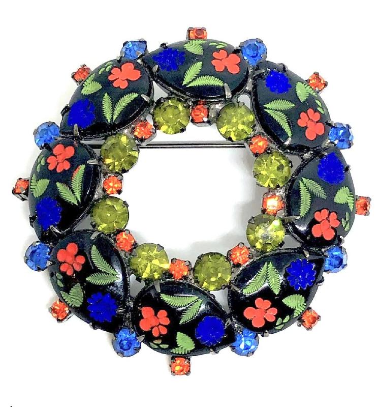Front view of Multiple Colors Pear Molded/Cut Brooch