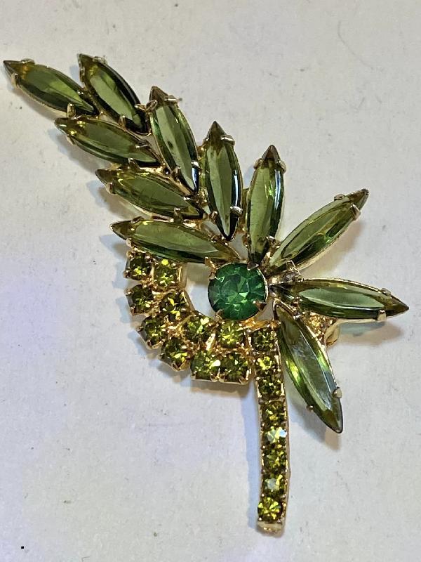 Front view of Green Navettes Brooch