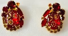 Red Cabochons Molded/Cut Earrings Clip