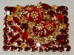 Red Cabochons Molded/Cut Brooch