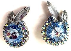 Blue Navettes Rivoli/Margarita Earrings Clip