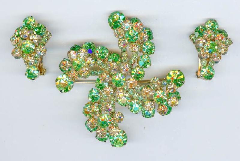 Front view of Green Chatons Only Brooch