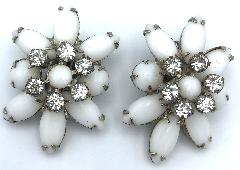 White (chalk Or Milk) Cabochons Earrings Clip