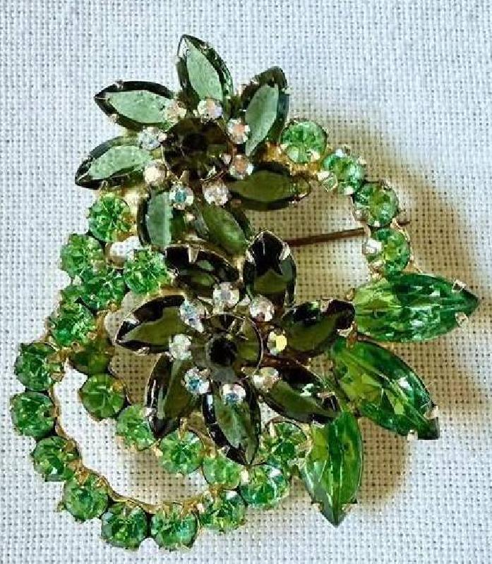 Front view of Green Navettes Brooch