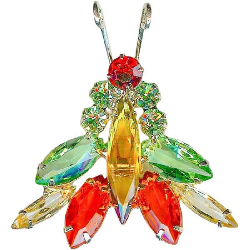 Front view of Orange Navettes Brooch