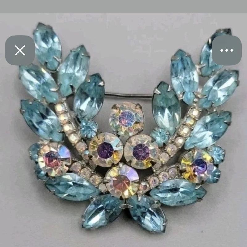 Front view of Blue Navettes Brooch