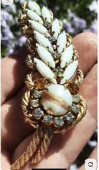 White (chalk Or Milk) Cabochons Striped Brooch