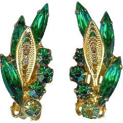 Green Navettes Earrings Clip