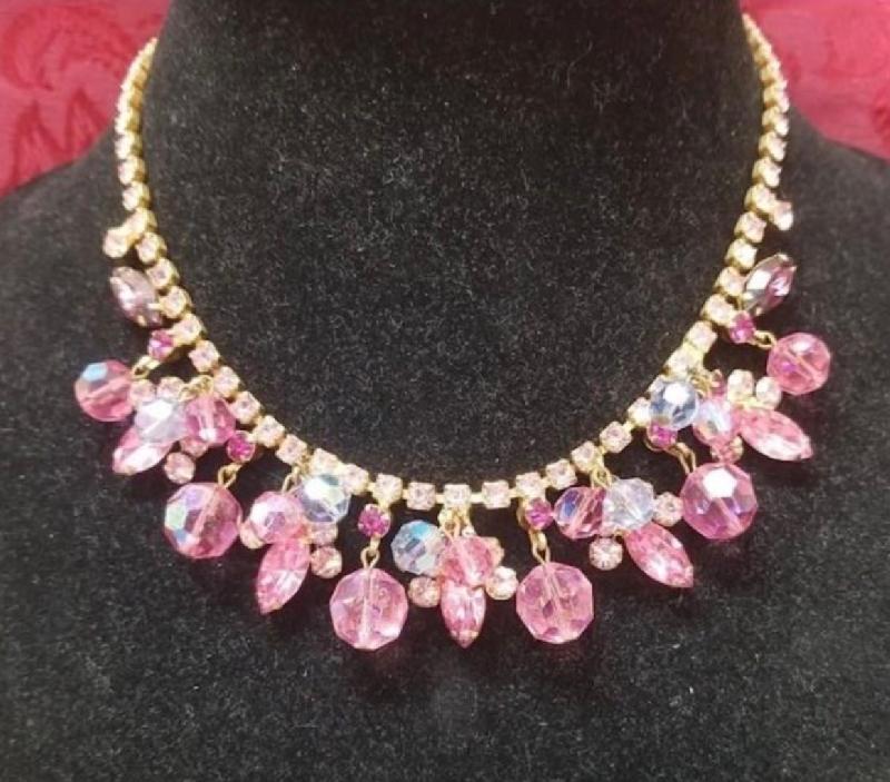 Front view of Pink Navettes Necklace