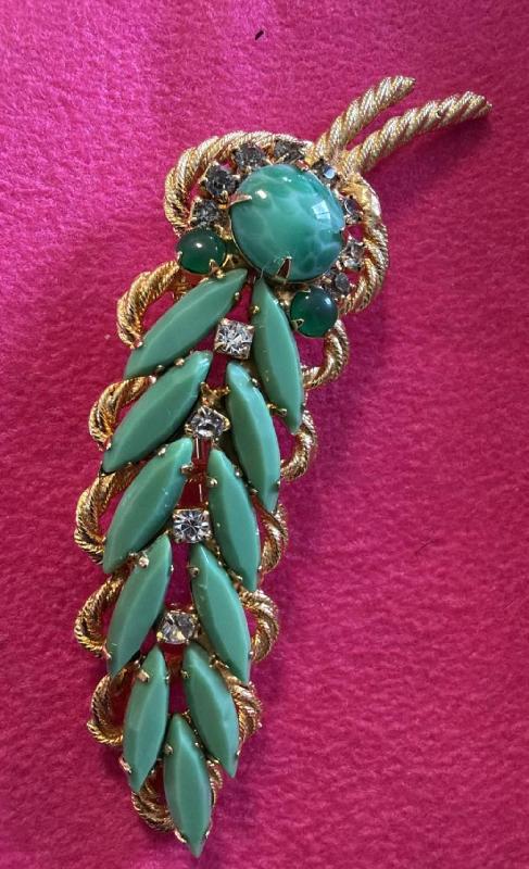 Front view of Green Cabochons Spotted Brooch