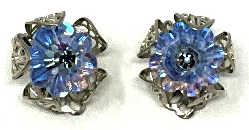 Front view of Blue Rivoli/Margarita Earrings Clip