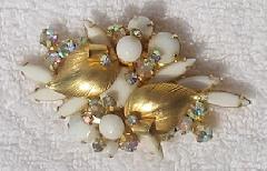 White (chalk Or Milk) Navettes Brooch