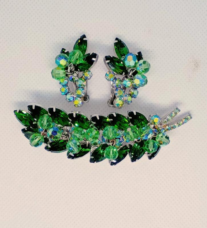 Front view of Green Navettes Brooch