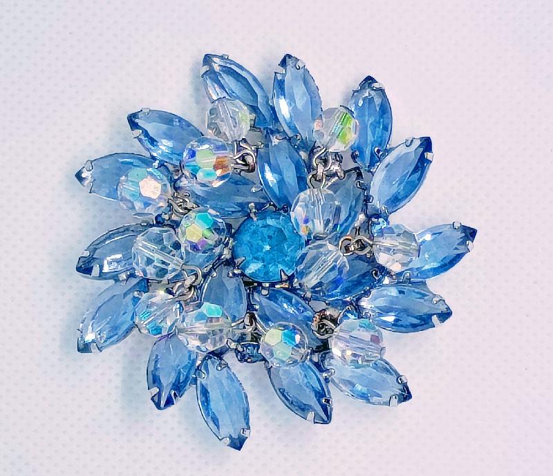 Front view of Blue Navettes Brooch
