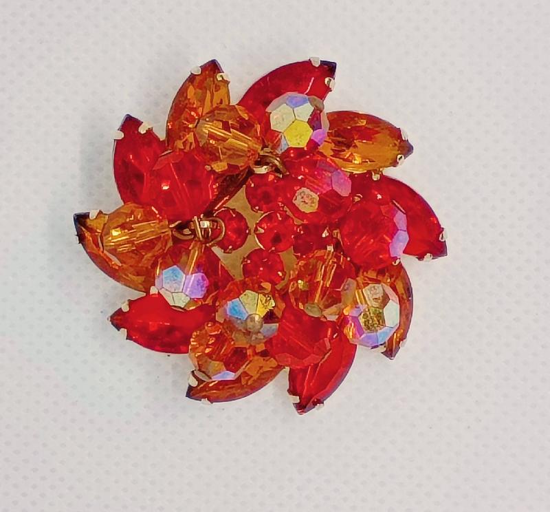 Front view of Orange Navettes Brooch