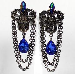 Blue Oval Multi-Color/Shaded Earrings Clip