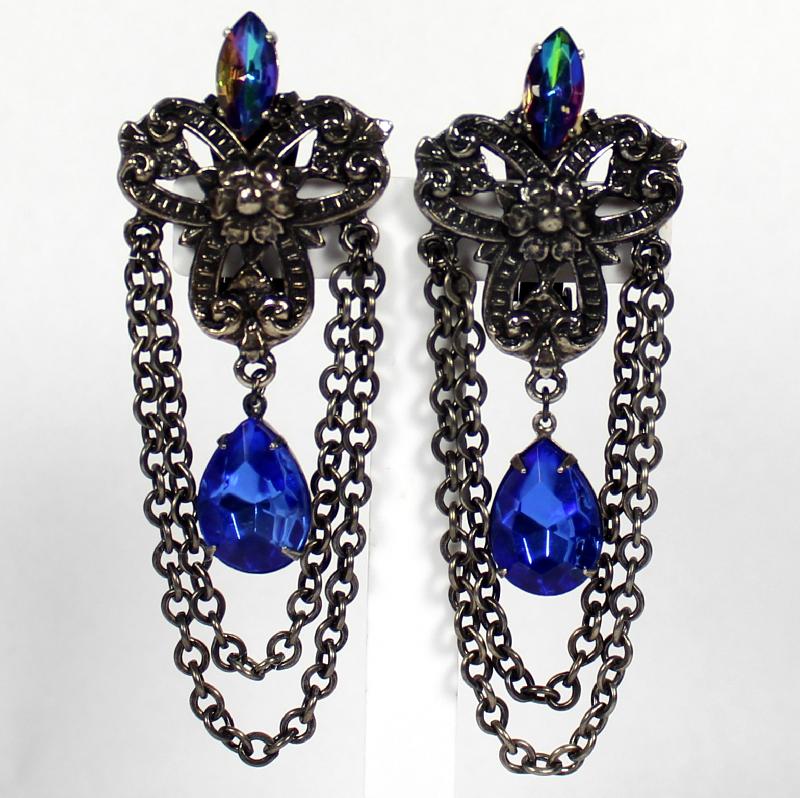Front view of Blue Oval Multi-Color/Shaded Earrings Clip