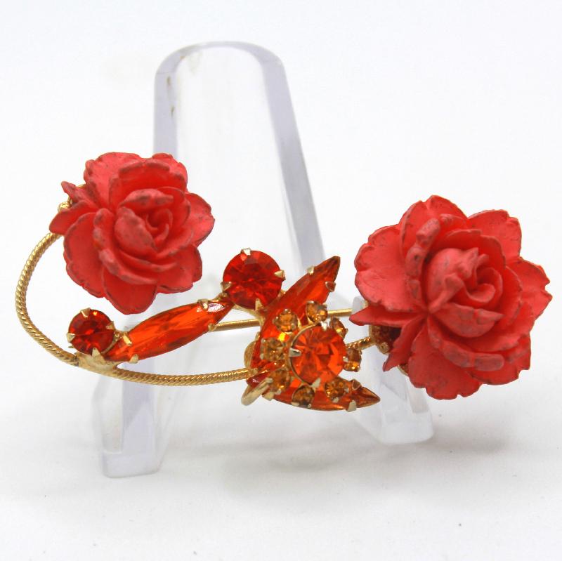 Front view of Orange Navettes Molded/Cut Brooch