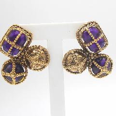 Purple (cardinal) Emerald Cut Plastic Earrings Pierced