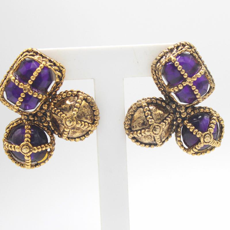Front view of Purple (cardinal) Emerald Cut Plastic Earrings Pierced