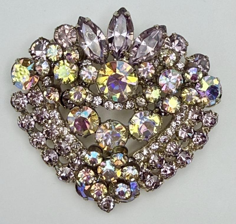 Front view of Purple (cardinal) Navettes Brooch