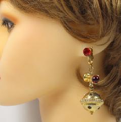 Red Cabochons Earrings Clip