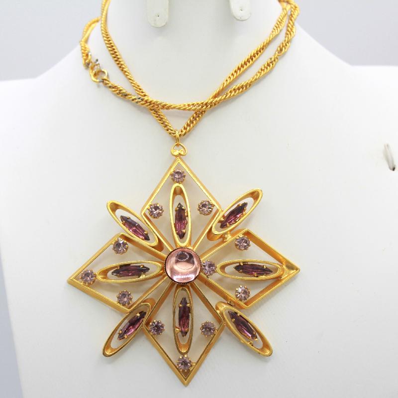 Front view of Purple (cardinal) Navettes Pendant