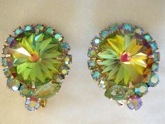 Green Navettes Rivoli/Margarita Earrings Clip