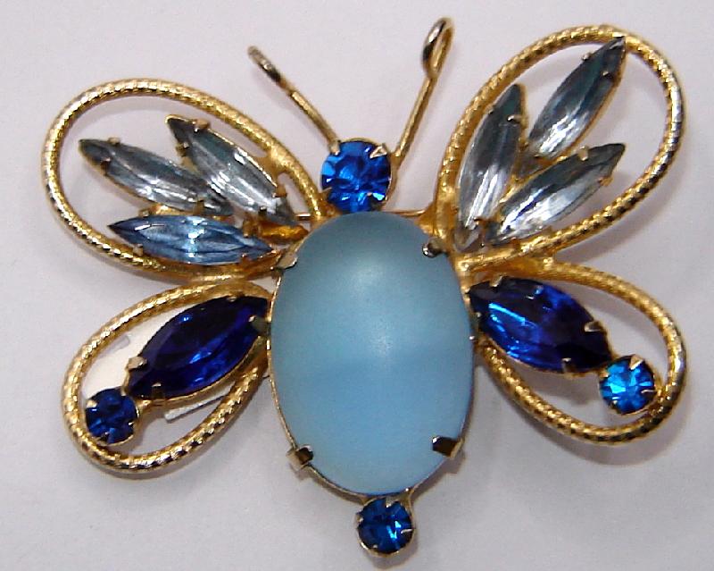 Front view of Blue Cabochons Frosted Brooch