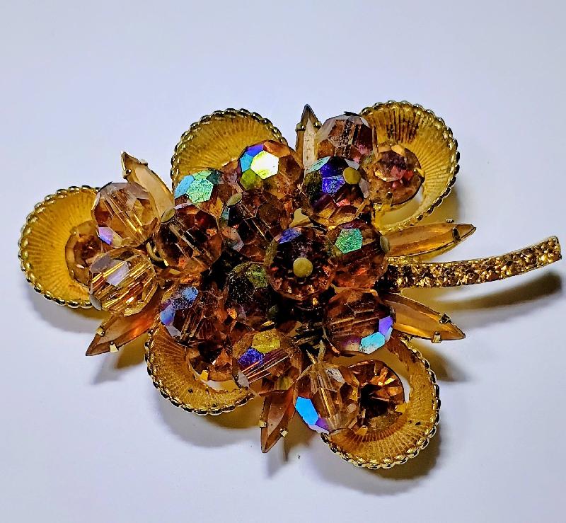 Front view of Topaz Navettes Brooch