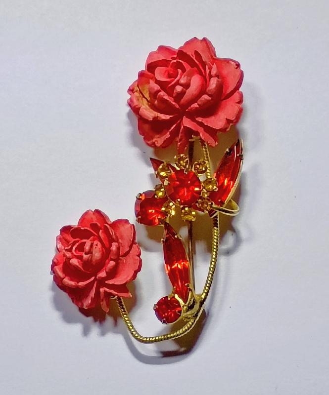 Front view of Red Navettes Molded/Cut Brooch