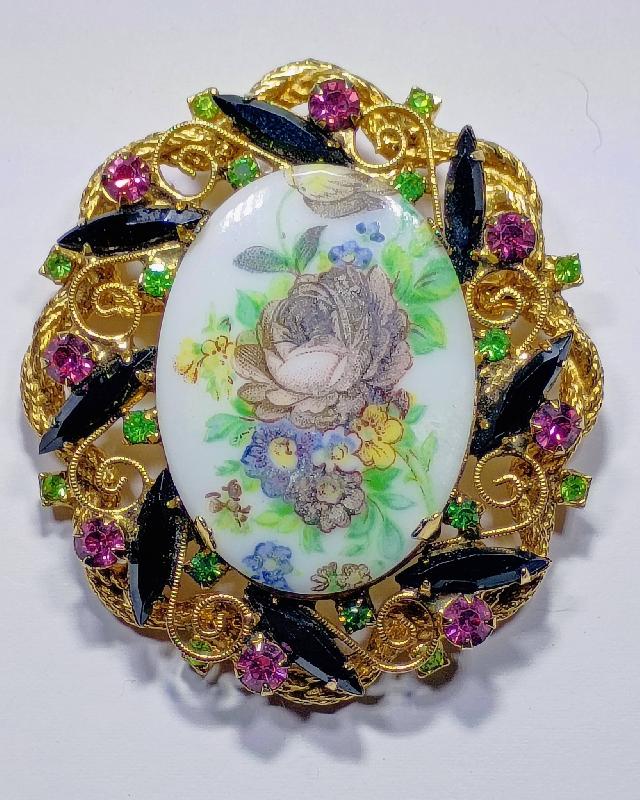 Front view of Multiple Colors Cabochons Painted (hand/Transfer) Brooch