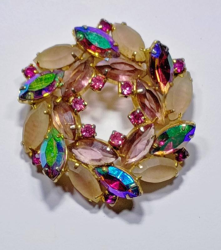 Front view of Multiple Colors Navettes Striped Brooch
