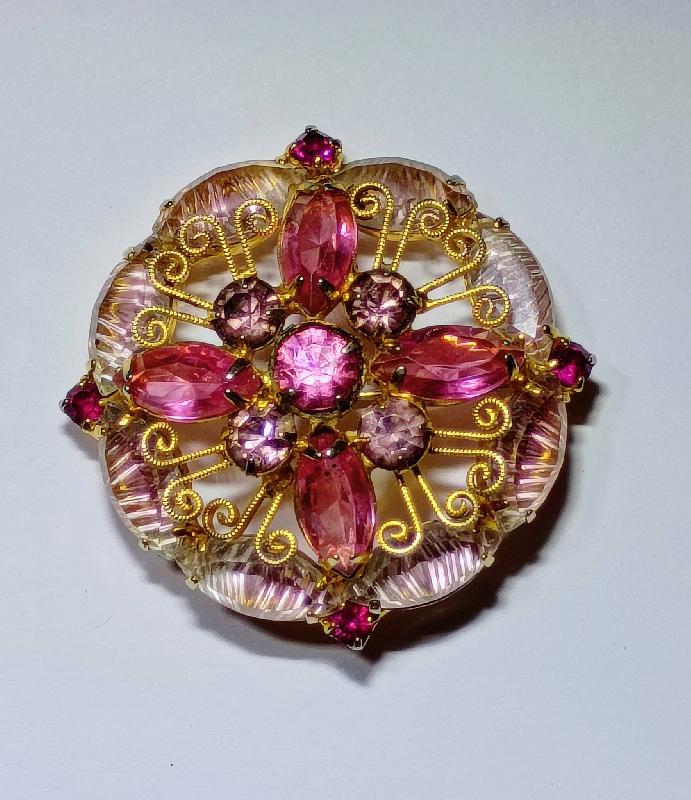 Front view of Pink Navettes Striped Brooch