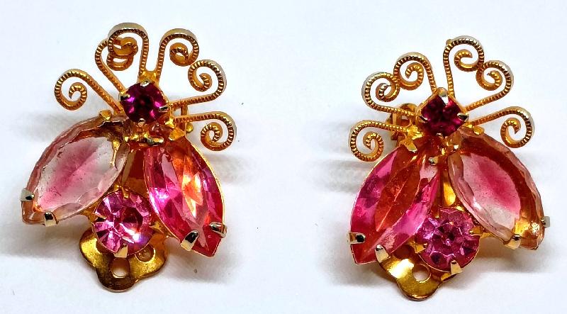 Front view of Pink Navettes Givre Earrings Clip