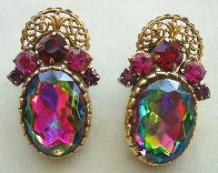 Red Oval Multi-Color/Shaded Earrings Clip