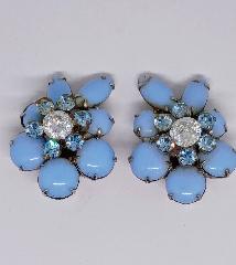 Blue Cabochons Earrings Clip