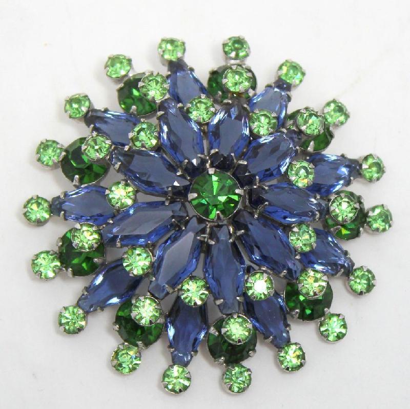 Front view of Blue Hexagon Brooch