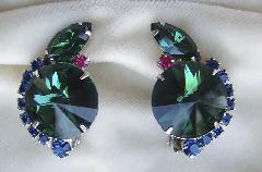 Green Navettes Rivoli/Margarita Earrings Clip