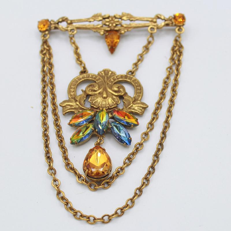 Front view of Topaz Pear Multi-Color/Shaded Brooch