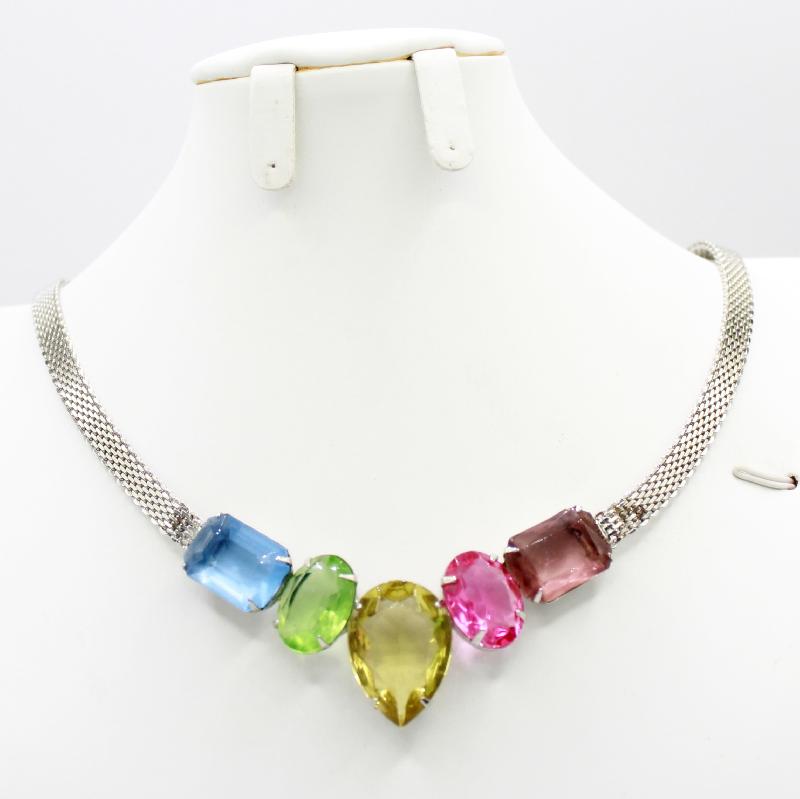 Front view of Multiple Colors Pear Necklace