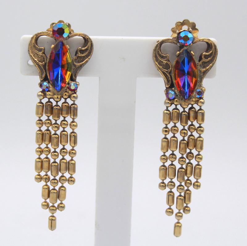Front view of Red Navettes Multi-Color/Shaded Earrings Clip