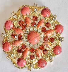 Orange Cabochons Striped Brooch