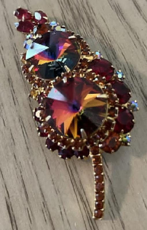 Front view of Red Navettes Rivoli/Margarita Brooch
