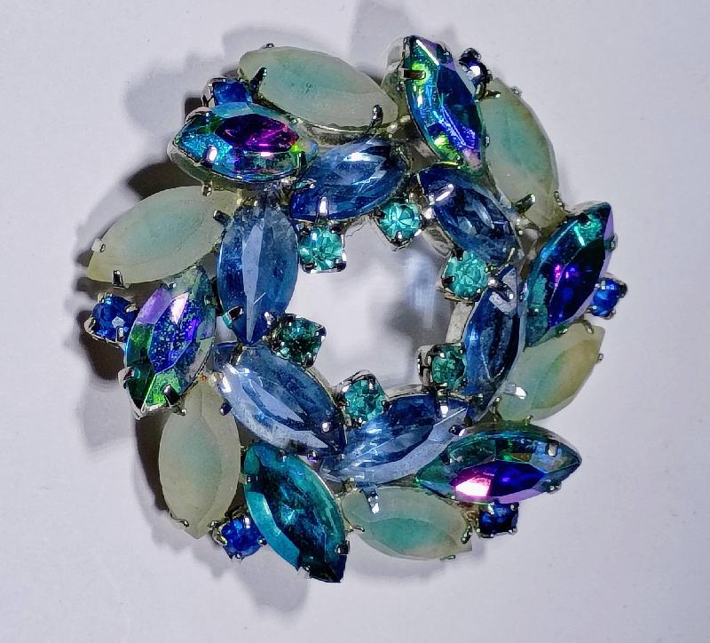 Front view of Blue Navettes Frosted Brooch