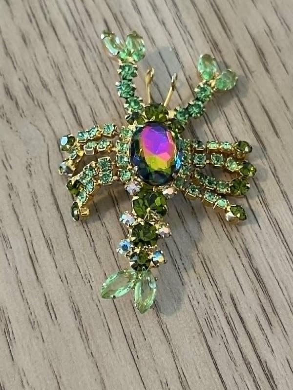Front view of Green Navettes Multi-Color/Shaded Brooch