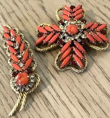 Orange Cabochons Spotted Brooch