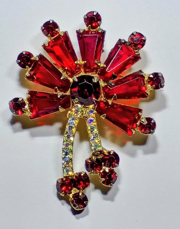 Front view of Red Keystones Brooch